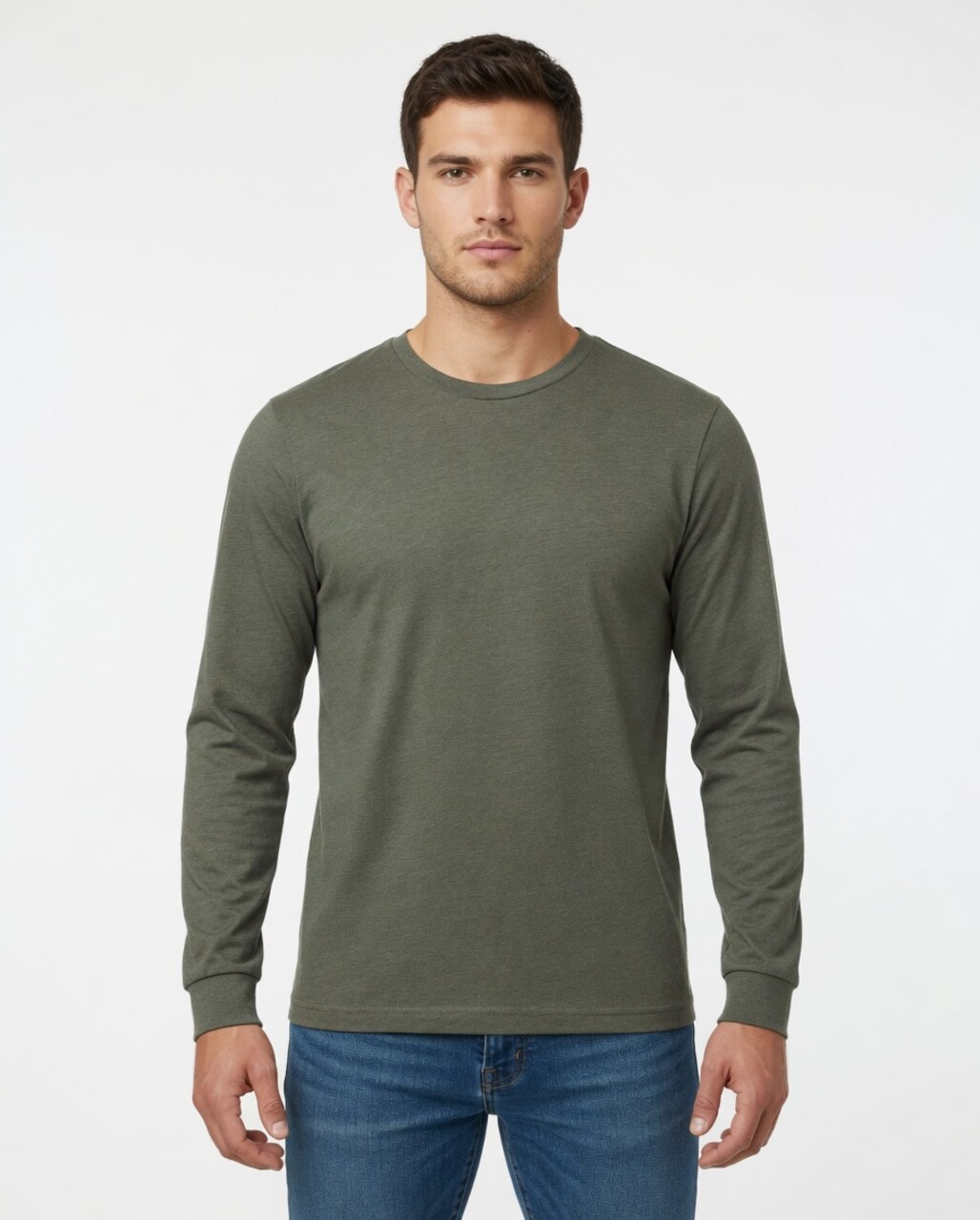 BELLA + CANVA Heather CVC Long Sleeve Crewneck T-Shirt for Layering Style & Custom Print Essential Tee